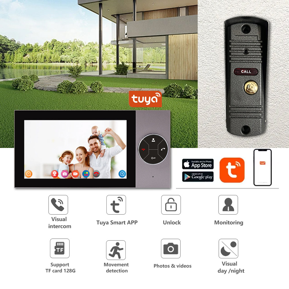 Wifi Doorbell Camera - 7Inch IPS Scherm 2MP 1080P Tuya