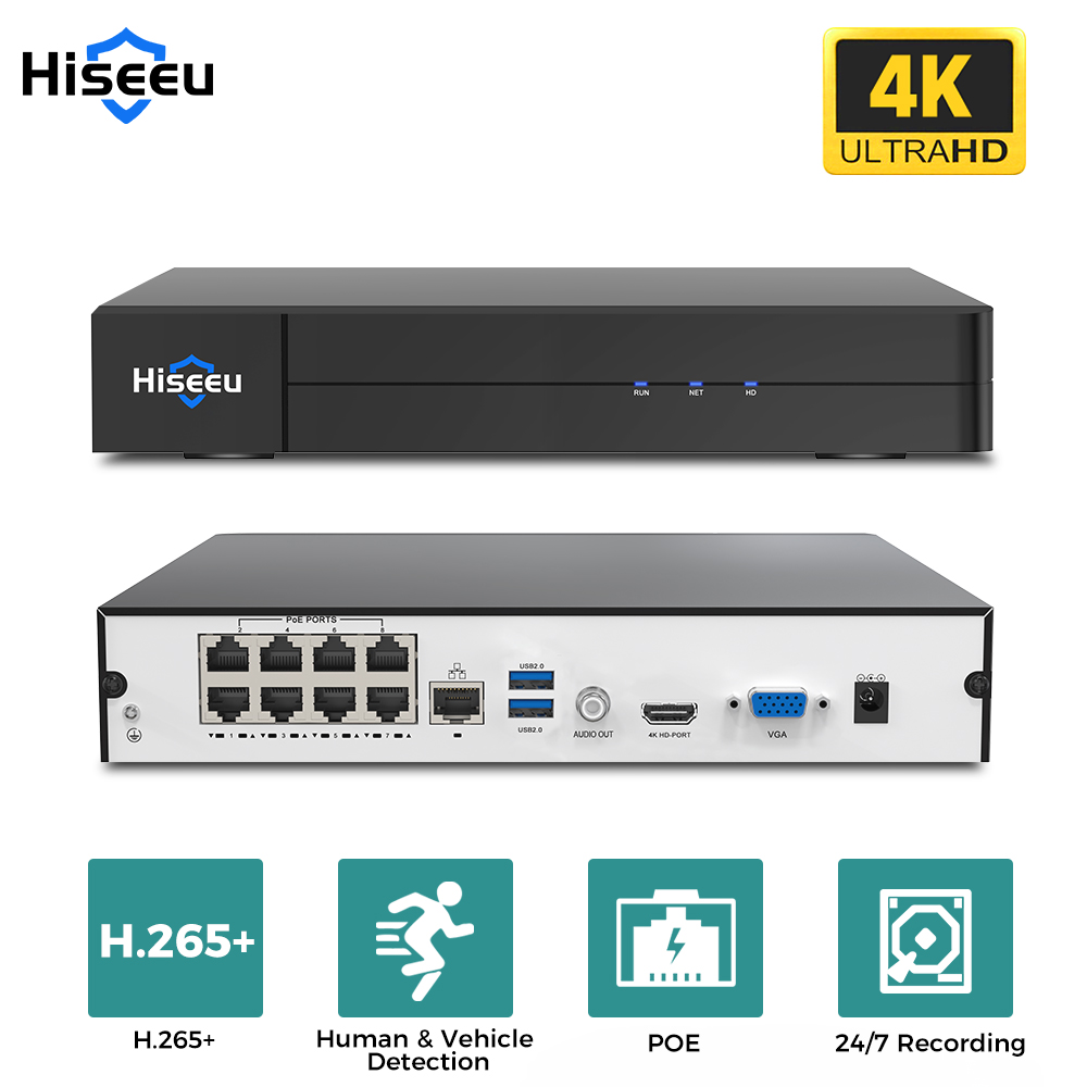 Security Ip Camera - Hiseeu 8CH 4K PoE NVR Netwerk
