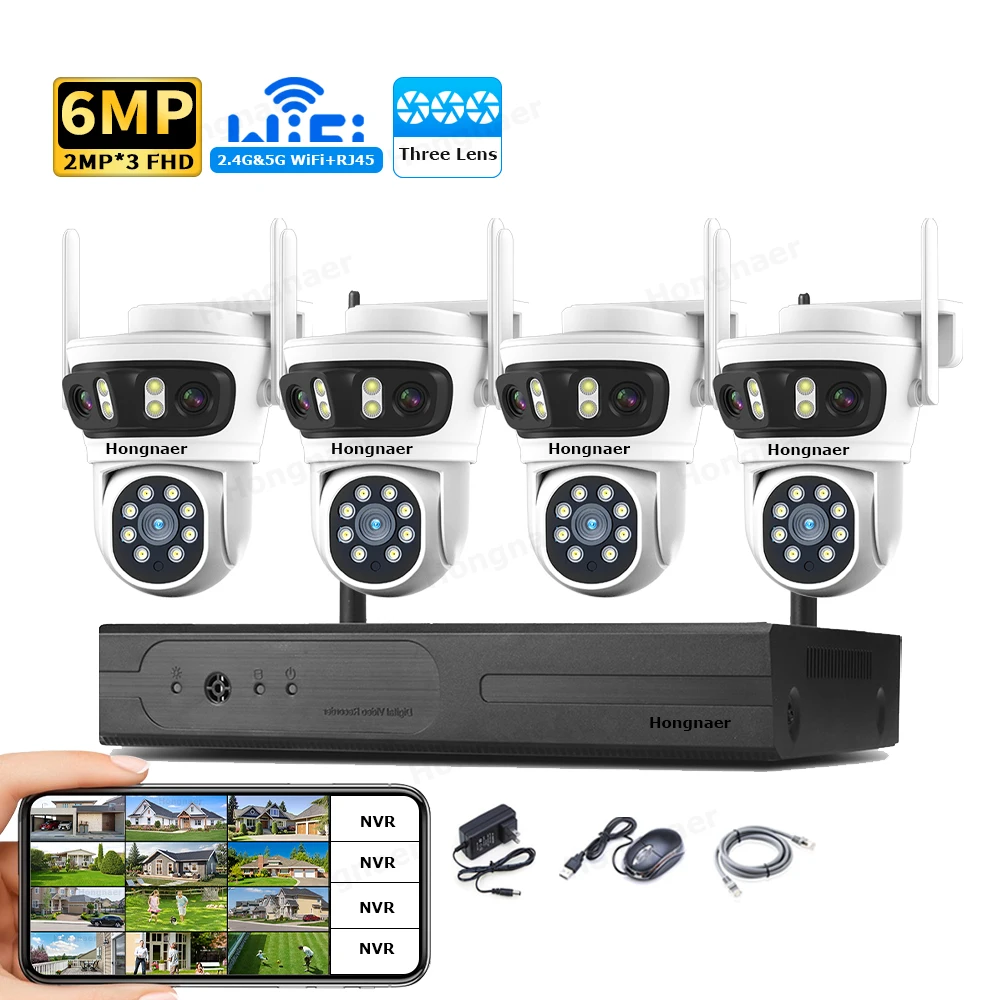 Security Ip Camera - 2026 Hongnaer 6MP 4CH 3-lens 2.4G