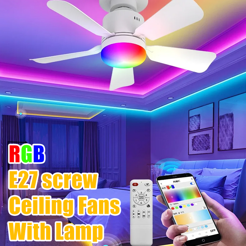 Smart Ceiling Fan - RGB LED-plafondventilatorlampen E27 dimbaar stille afstandsbediening
