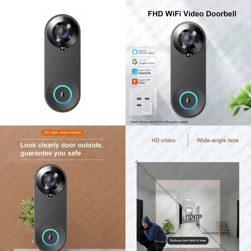 Wifi Doorbell Camera - Kadonio 1080P WiFi Video Deurbel PIR