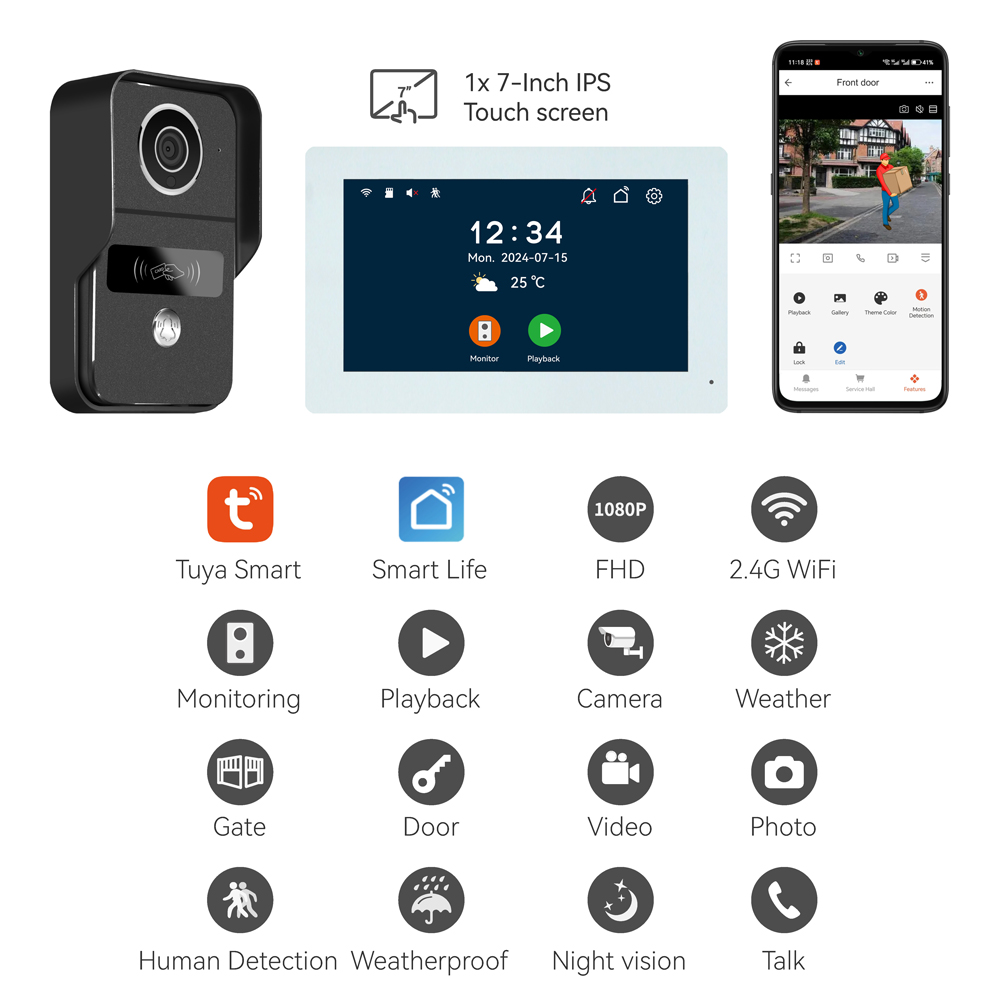 7Inch IPS Scherm 2MP Tuya APP  - Wifi Doorbell Camera recensie en prijs